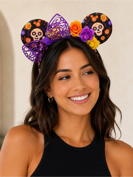 Disney Parks Coco Dia De Los Muertos Floral Skull Halloween Headband Ears main image 4